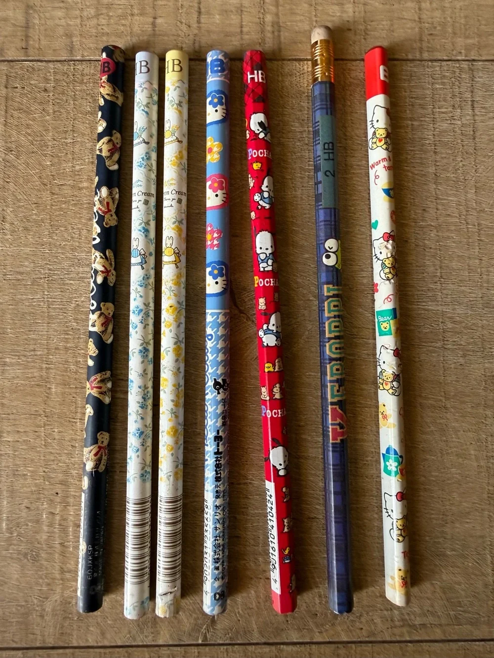 Vintage 90s Sanrio Pencil Lot of 7 Marron Cream Holly’s Bear Hello Kitty Keroppi